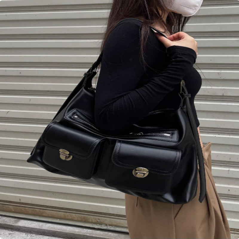 Women's Large Capacity PU Leather Tote Bag – Lock Buckle Shoulder & Crossbody