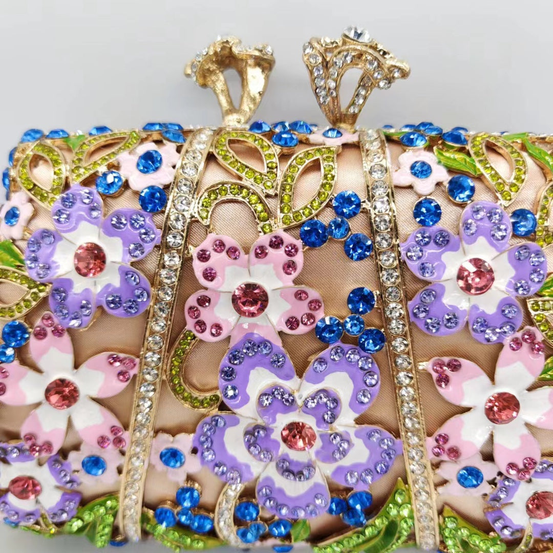 Women's Enamel Flower Diamond Evening Clutch – Dripping Oil Floral Dinner Bag