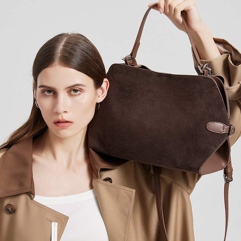 Women's Genuine Deer Suede Crossbody Bag – Brushed Leather Versatile Handbag