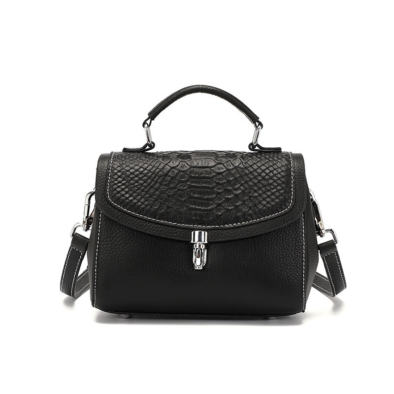 Women's First Layer Cowhide Crocodile Pattern Shoulder Bag – Small Square Lock Crossbody