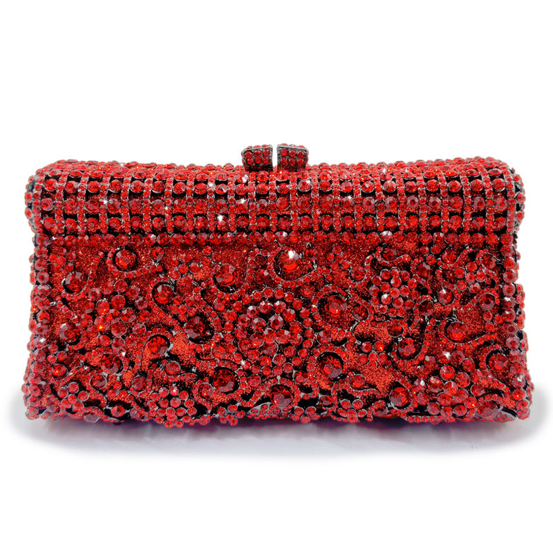 Women's Handmade Diamond Dinner Bag – Floral Clutch with Chain Strap