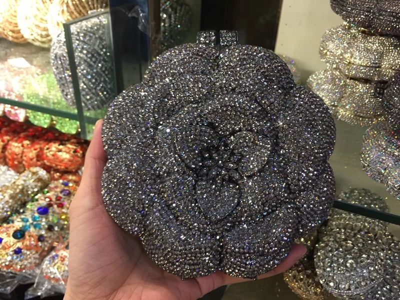 Women's Rose Metal Dinner Bag – Elegant Daily & Evening Clutch Handbag