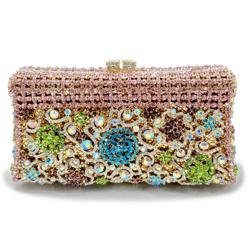 Women's Handmade Diamond Dinner Bag – Floral Clutch with Chain Strap