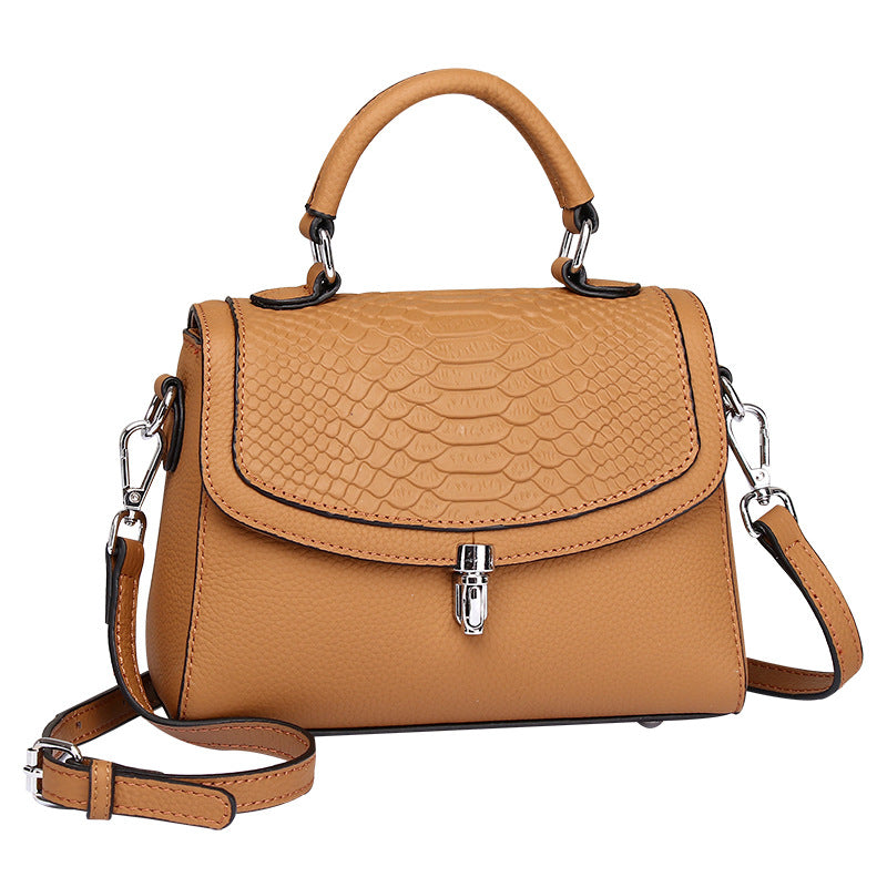 Women's First Layer Cowhide Crocodile Print Small Square Bag – Lock Closure Genuine Leather Crossbody