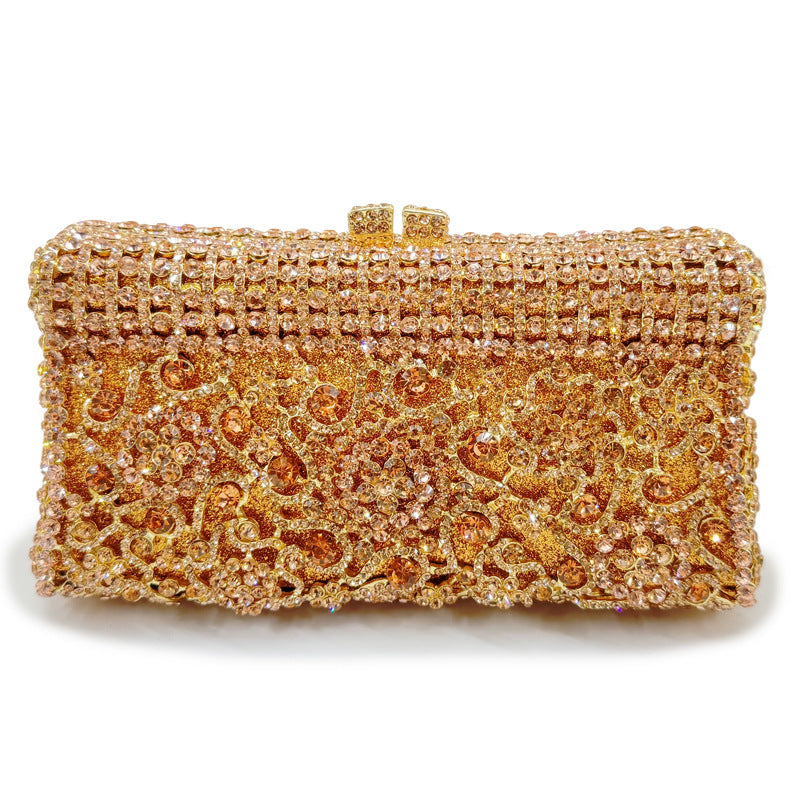 Women's Handmade Diamond Dinner Bag – Floral Clutch with Chain Strap