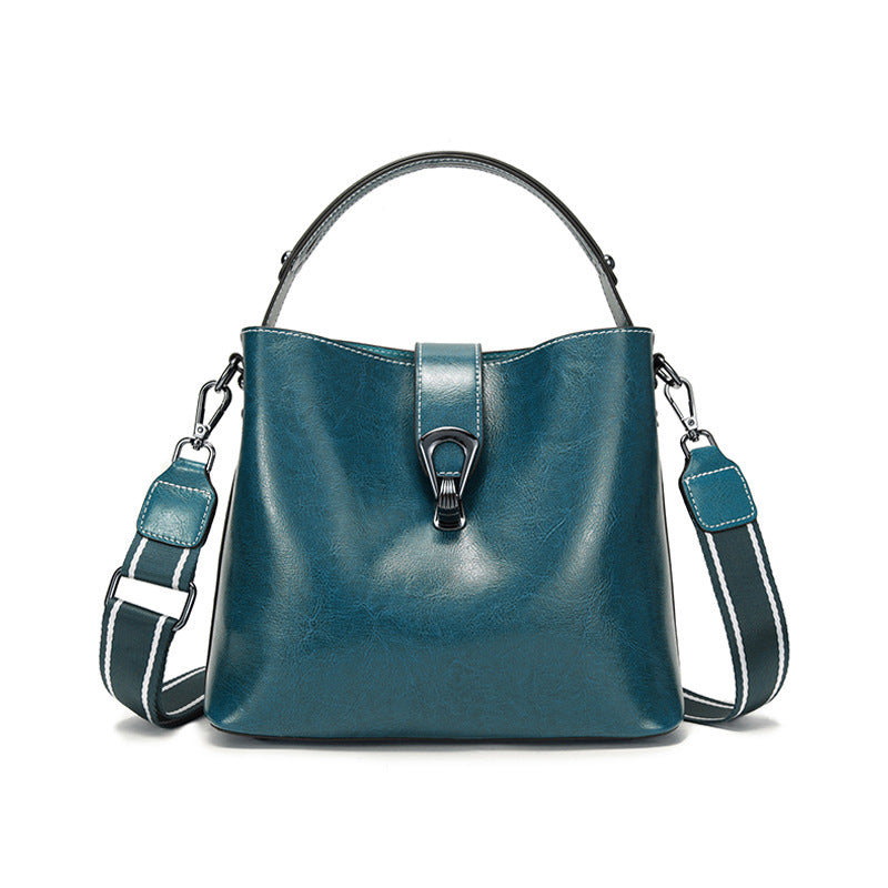 Women's Genuine Leather Bucket Bag – Oil Wax Shoulder & Crossbody Bag