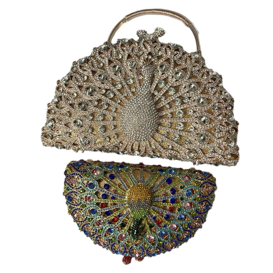 Women's Luxury Peacock Diamond Evening Bag – Alloy Clutch with Chain Strap