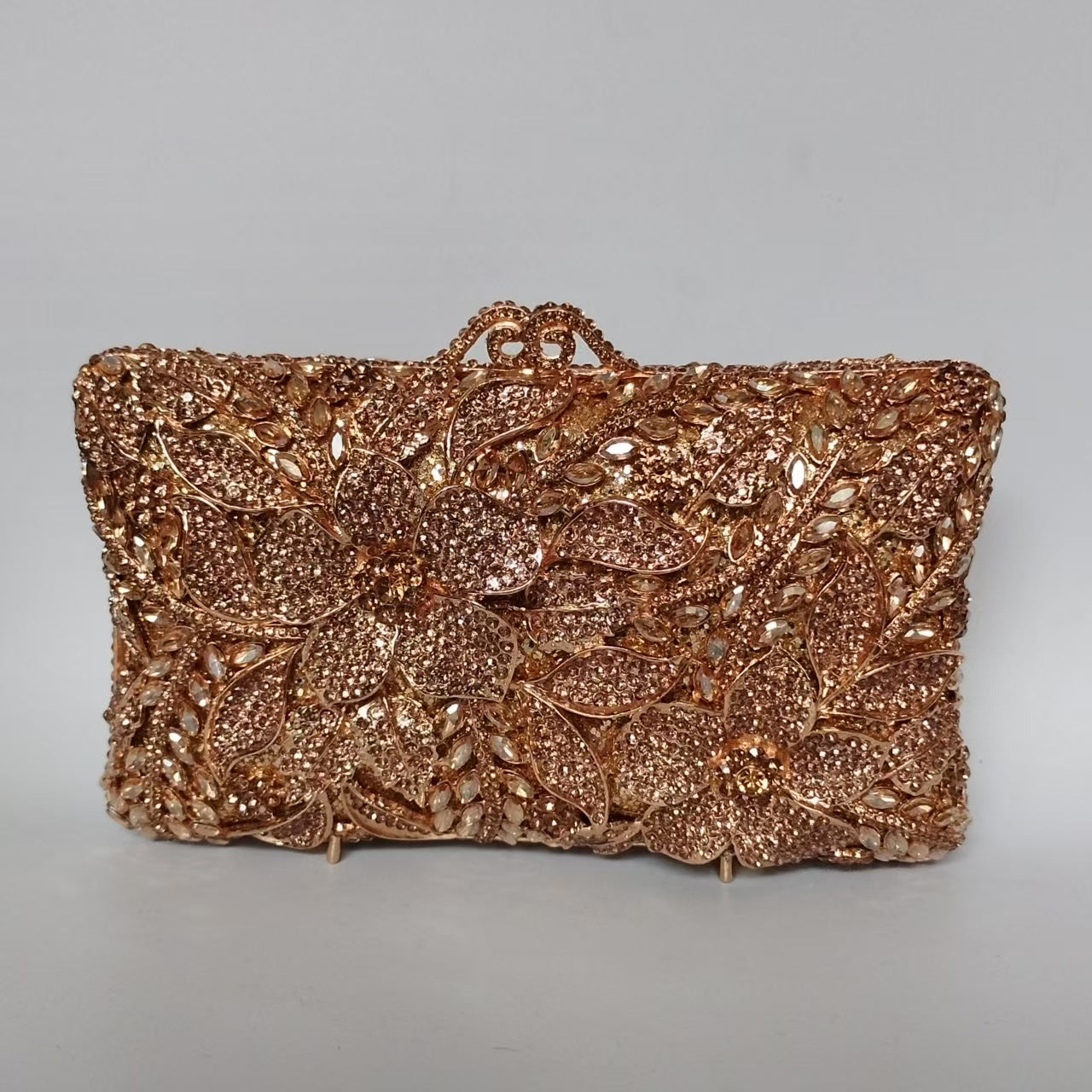 Women's Flower Diamond Rhinestone Bridal Clutch – Metal Wedding Banquet Bag