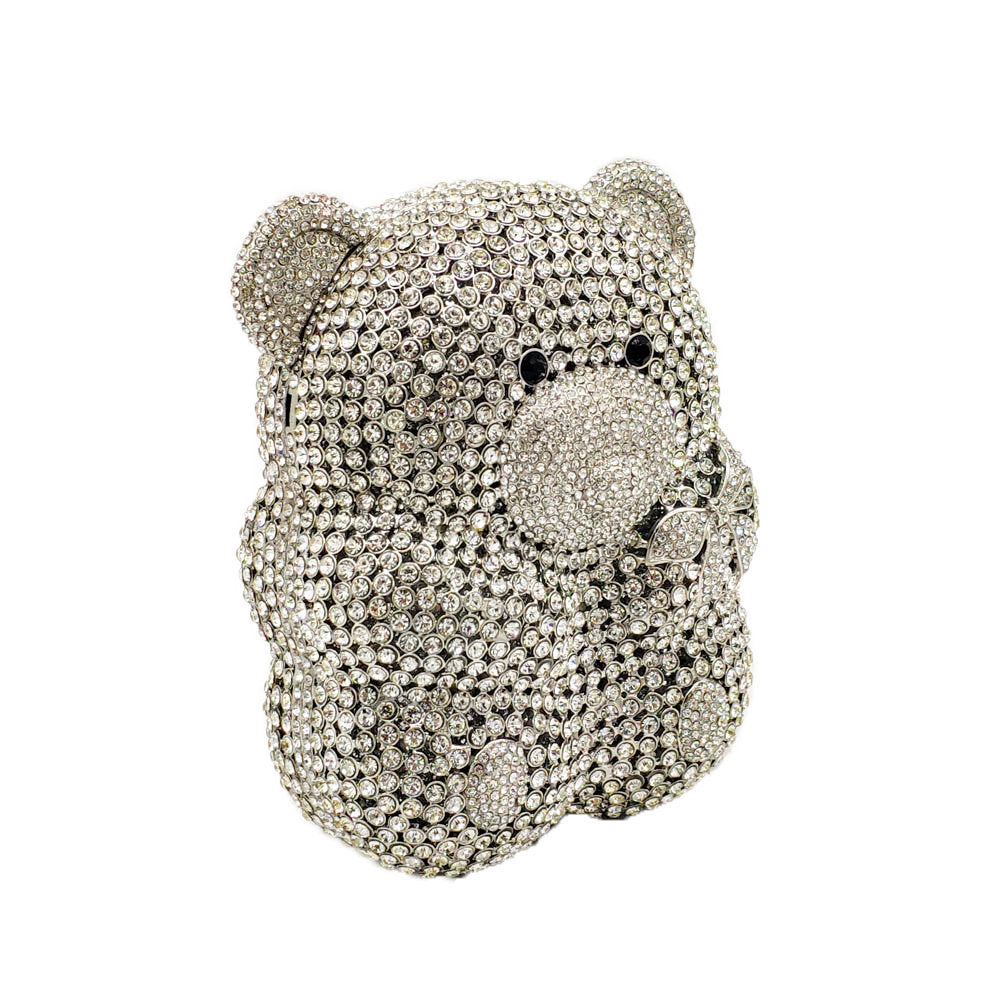 Women's Bear Diamond Rhinestone Clutch – Alloy Evening Party Bag in Gold & Silver