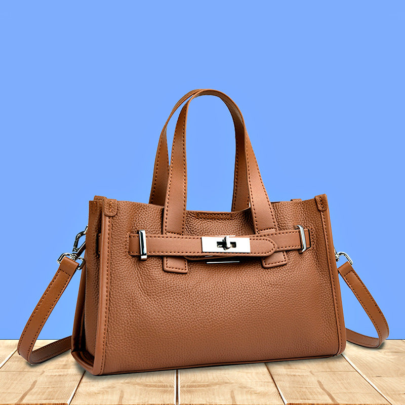 Women's First Layer Cowhide Shoulder Bag – Compact Genuine Leather Handbag