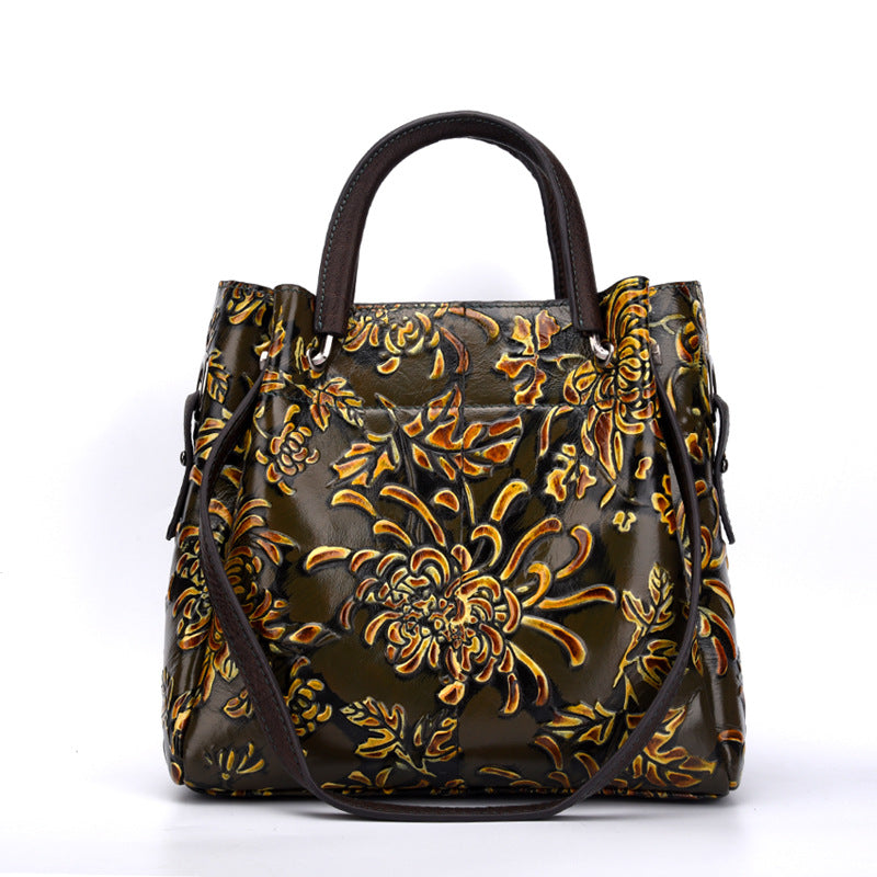 Women's 3D Embossed First Layer Cowhide Messenger Bag – Trendy Leather Crossbody