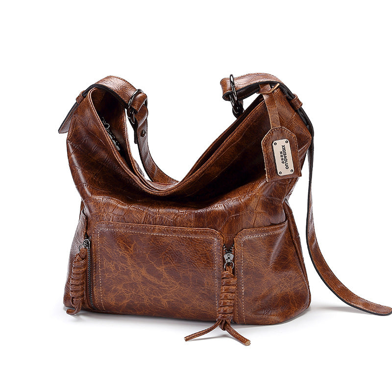 Women's Embossed Genuine Leather Bucket Bag – Retro Underarm Shoulder Crossbody