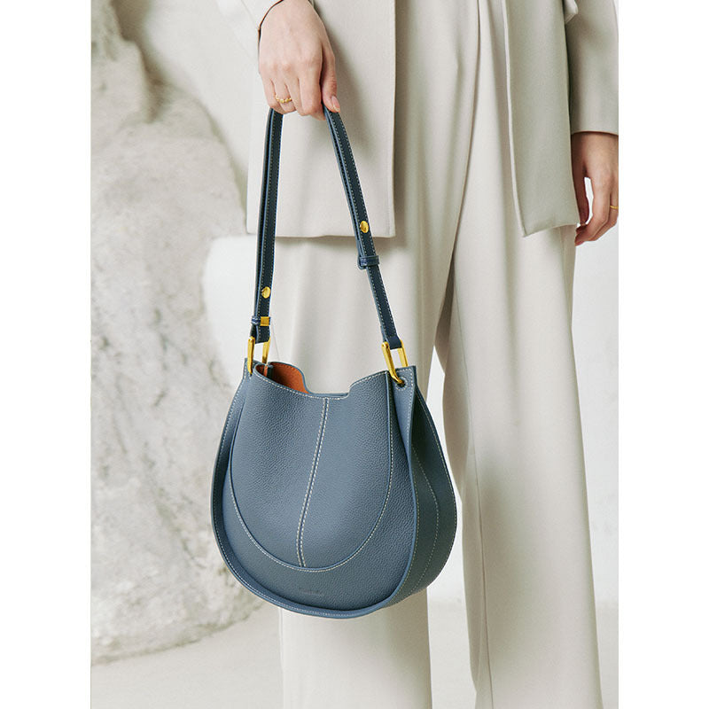 Women's Top Grain Leather Crossbody Bag – Niche Luxury Round Shoulder Handbag