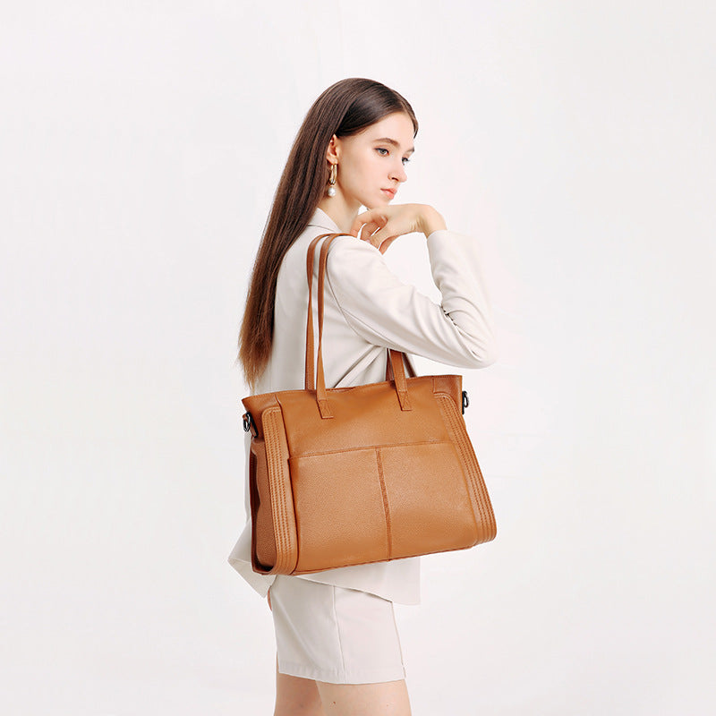 Women's First Layer Cowhide Large Capacity Handbag – Premium Genuine Leather Tote