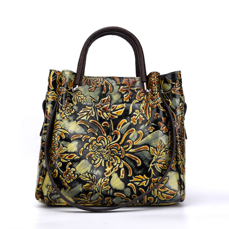Women's 3D Embossed First Layer Cowhide Messenger Bag – Trendy Leather Crossbody