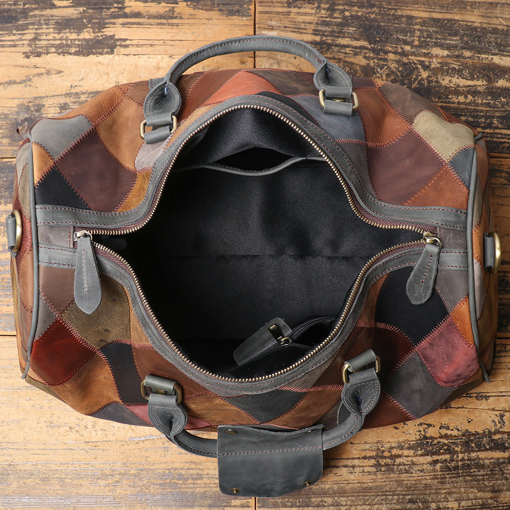 Vintage Genuine Leather Travel Bag – First Layer Cowhide Rhombus Holdall for Men & Women