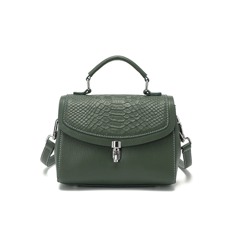 Women's First Layer Cowhide Crocodile Pattern Shoulder Bag – Small Square Lock Crossbody