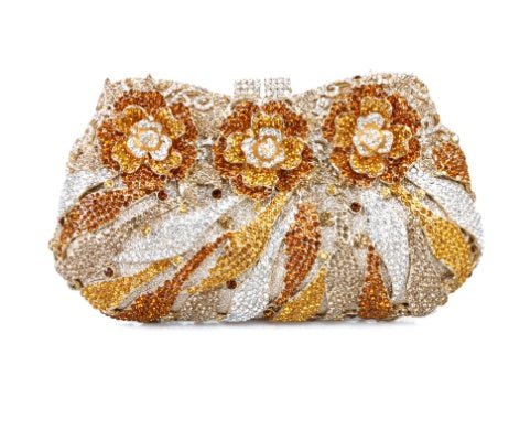 Women's Metal Rose Diamond Crystal Clutch – Hollow Rhinestone Evening Banquet Bag
