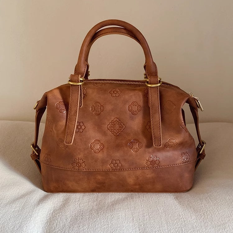 Women's Rhombus PU Leather Shoulder Bag – Oval Crossbody Messenger Bag in Brown