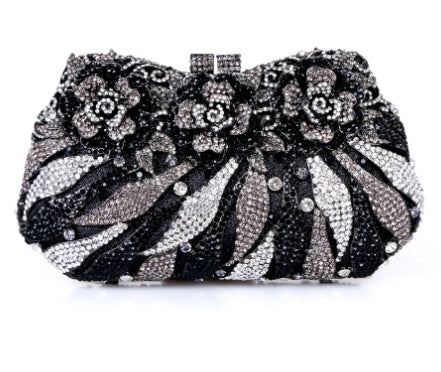 Women's Metal Rose Diamond Crystal Clutch – Hollow Rhinestone Evening Banquet Bag