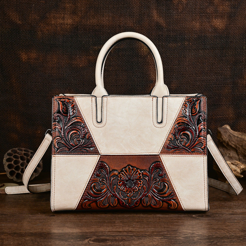 Women's Large Capacity Embossed Patchwork Bag – Textured Fashion Handbag