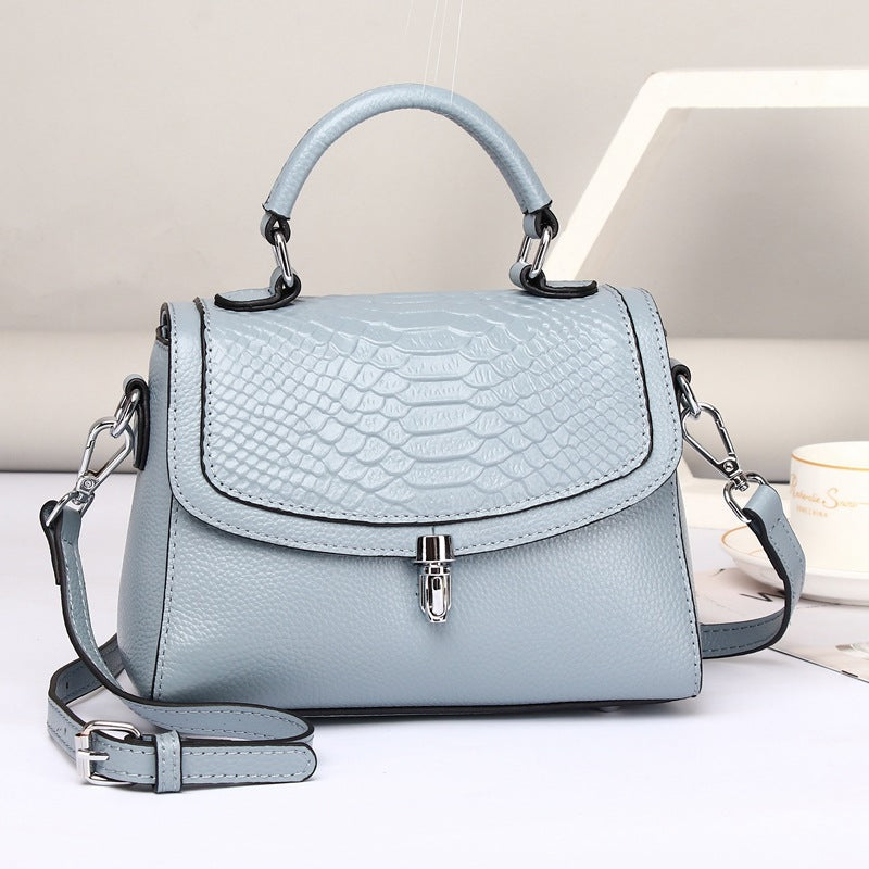 Women's First Layer Cowhide Crocodile Print Small Square Bag – Lock Closure Genuine Leather Crossbody