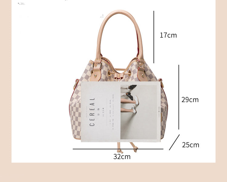 Women's Plaid PU Bucket Bag – European & American Fashion Drawstring Shoulder Bag