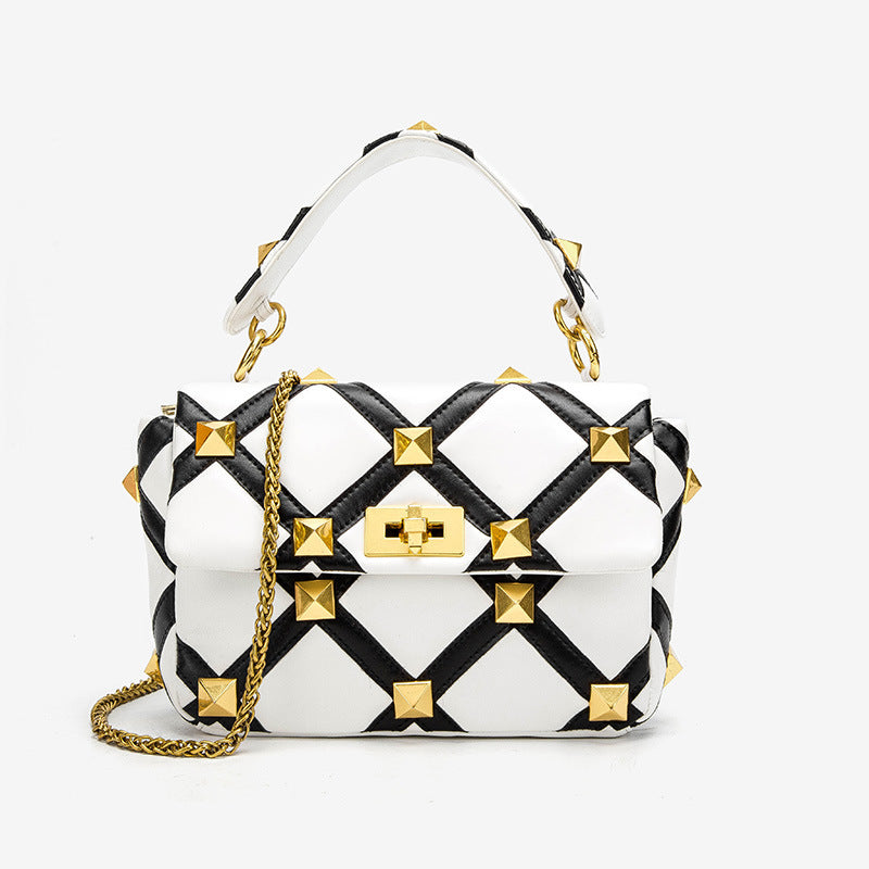 Women's Plaid Rivet PU Flap Shoulder Bag – Street Fashion Small Square Handbag