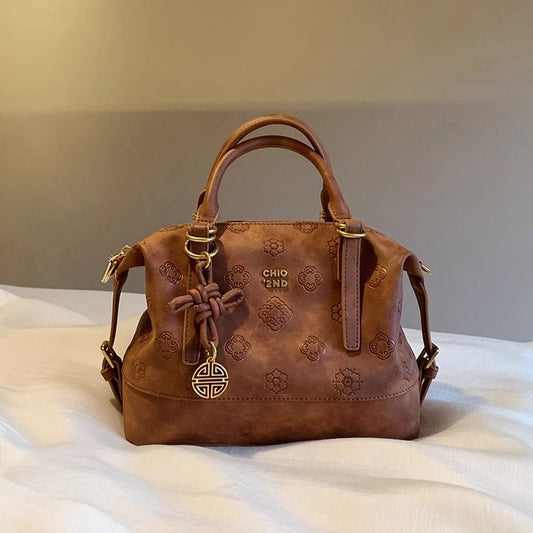 Women's Rhombus PU Leather Shoulder Bag – Oval Crossbody Messenger Bag in Brown