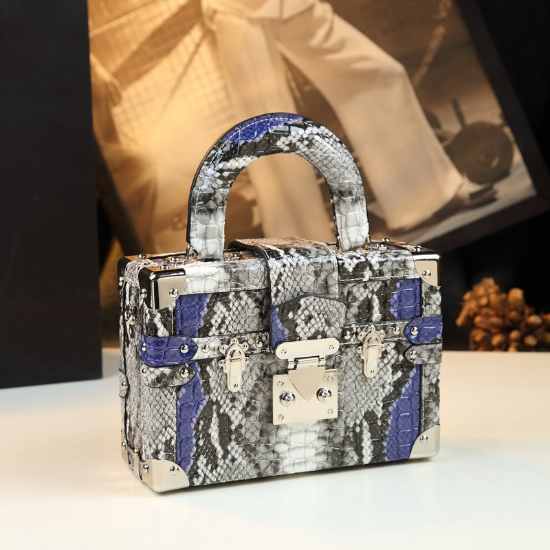 Snakeskin Leather Box Bag – Women's Structured Handheld Fashion Bag