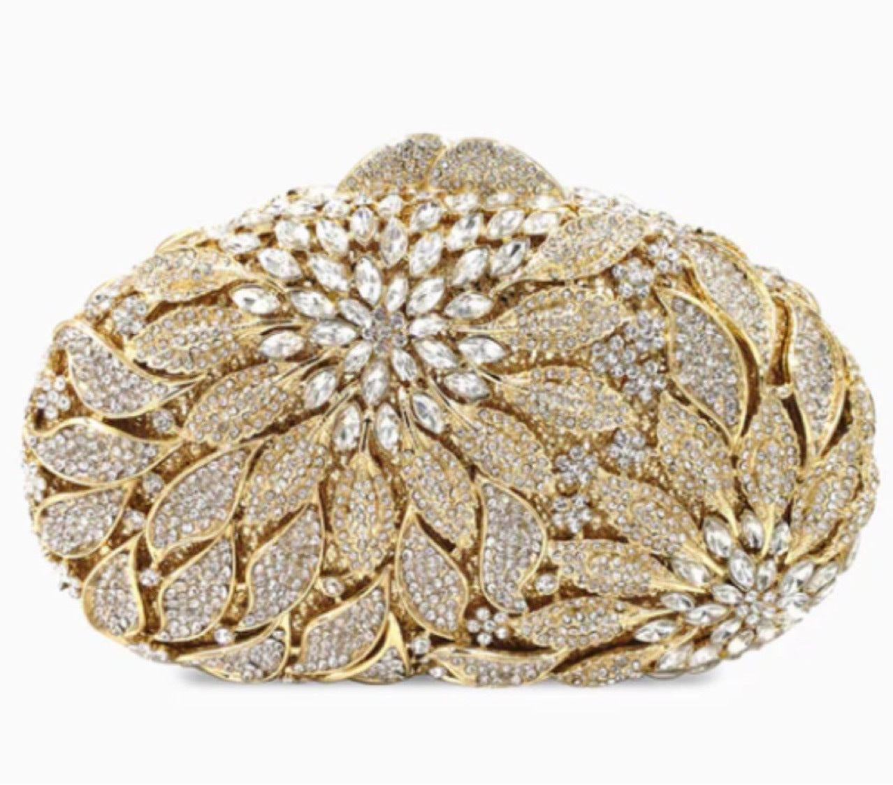 Women's Leaf & Flower Diamond Inlaid Dinner Bag – Floral Crystal Evening Clutch