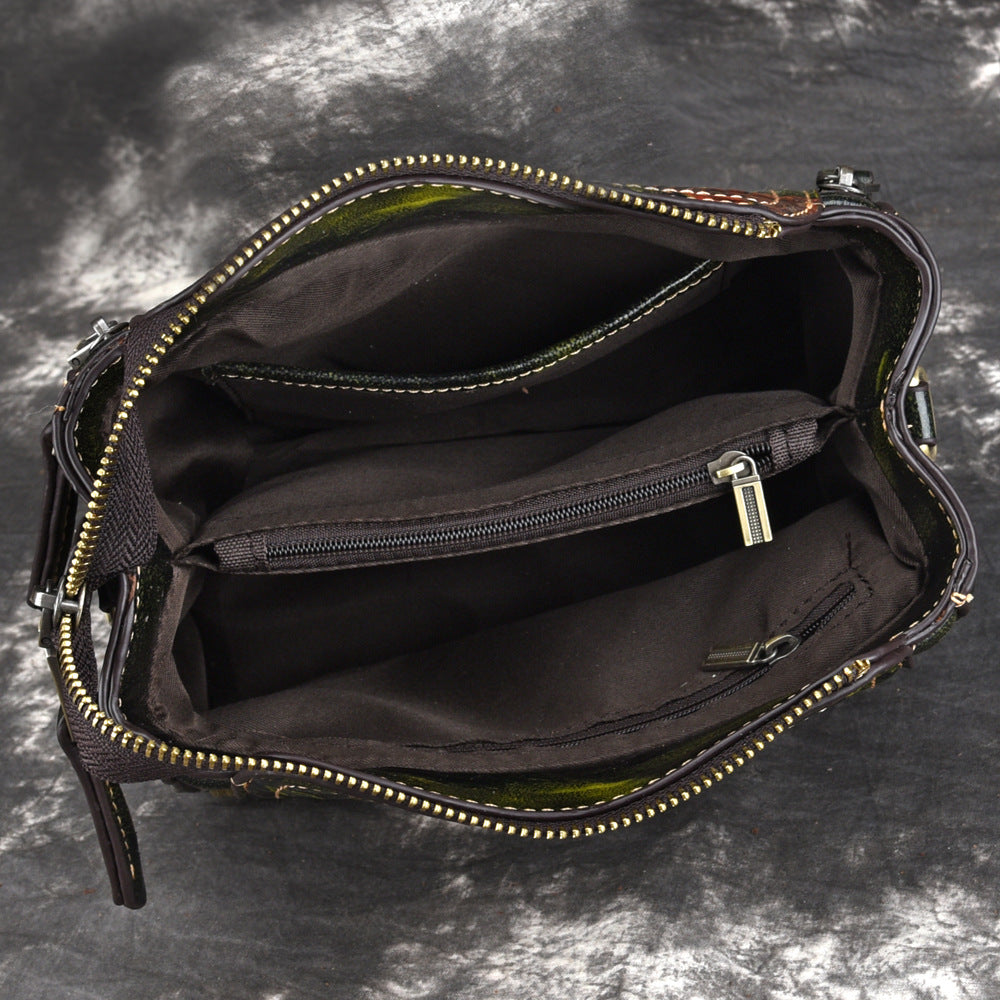 Women's First Layer Cowhide Shoulder Bag – Genuine Leather Contrast Colour Handbag
