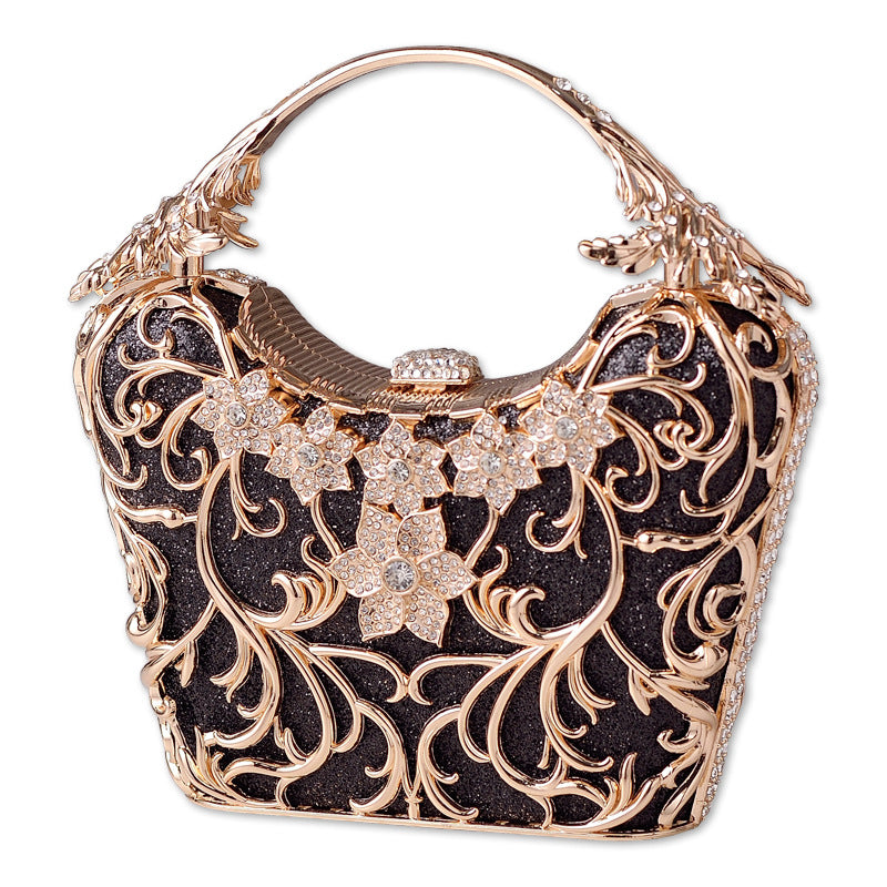 Women's Hollow Out Floral Banquet Bag – Shiny PU Bucket Clutch