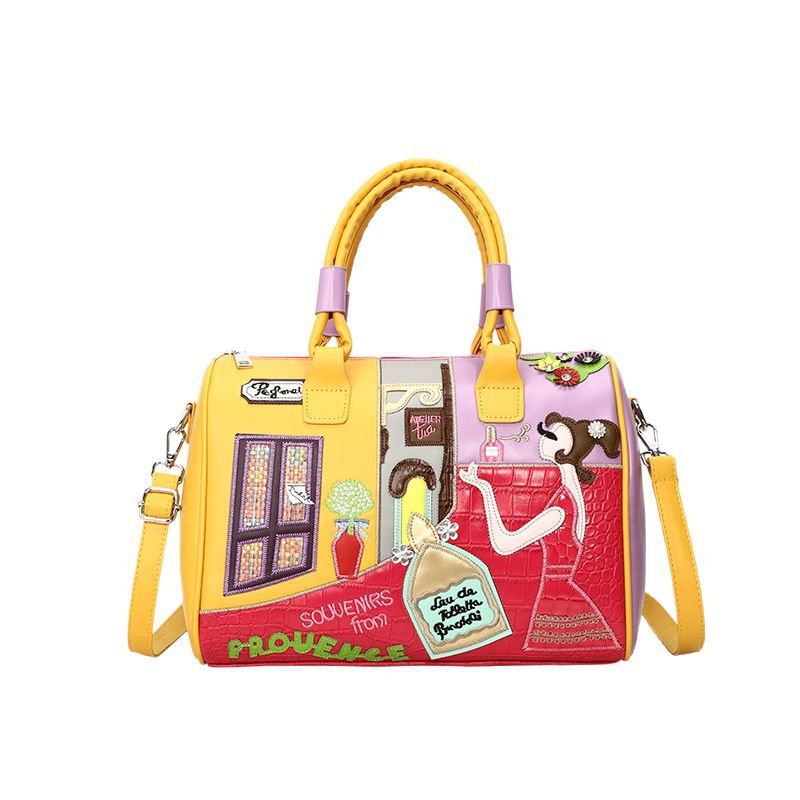 Women's Premium Boston Bag – High-Capacity Embroidered Patchwork Handbag