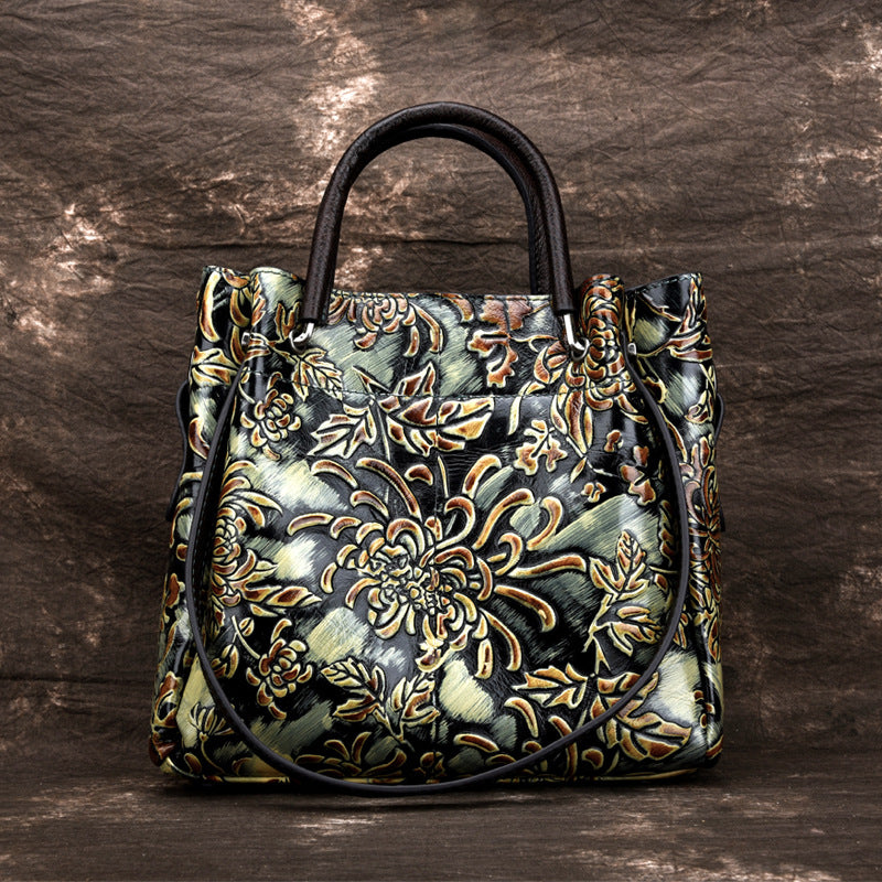 Women's 3D Embossed First Layer Cowhide Messenger Bag – Trendy Leather Crossbody