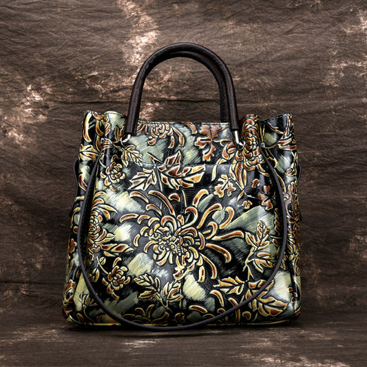 Women's 3D Embossed First Layer Cowhide Messenger Bag – Trendy Leather Crossbody