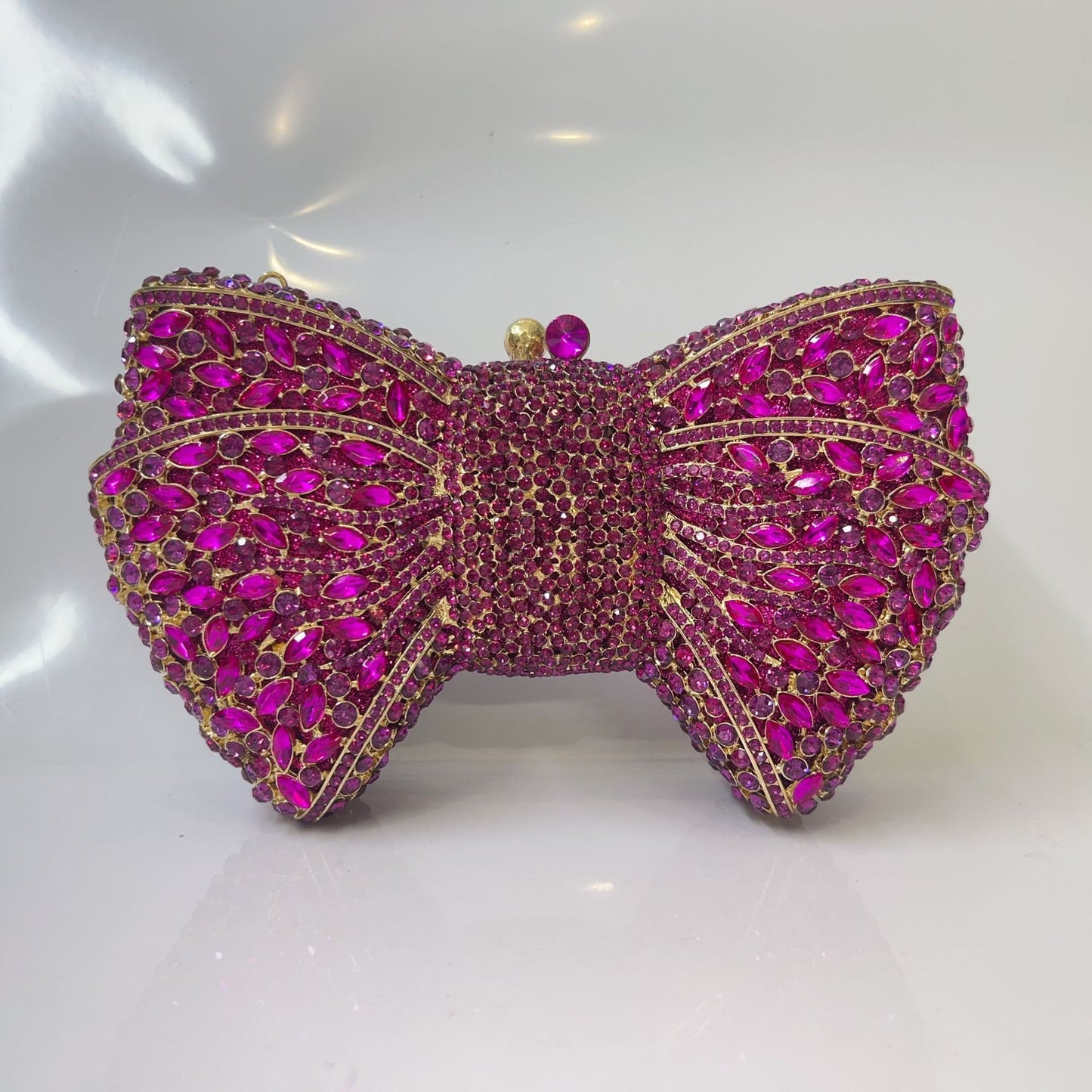 Women's Bow Diamond Rhinestone Clutch – Hard Metal Evening Bag in 22 Colours