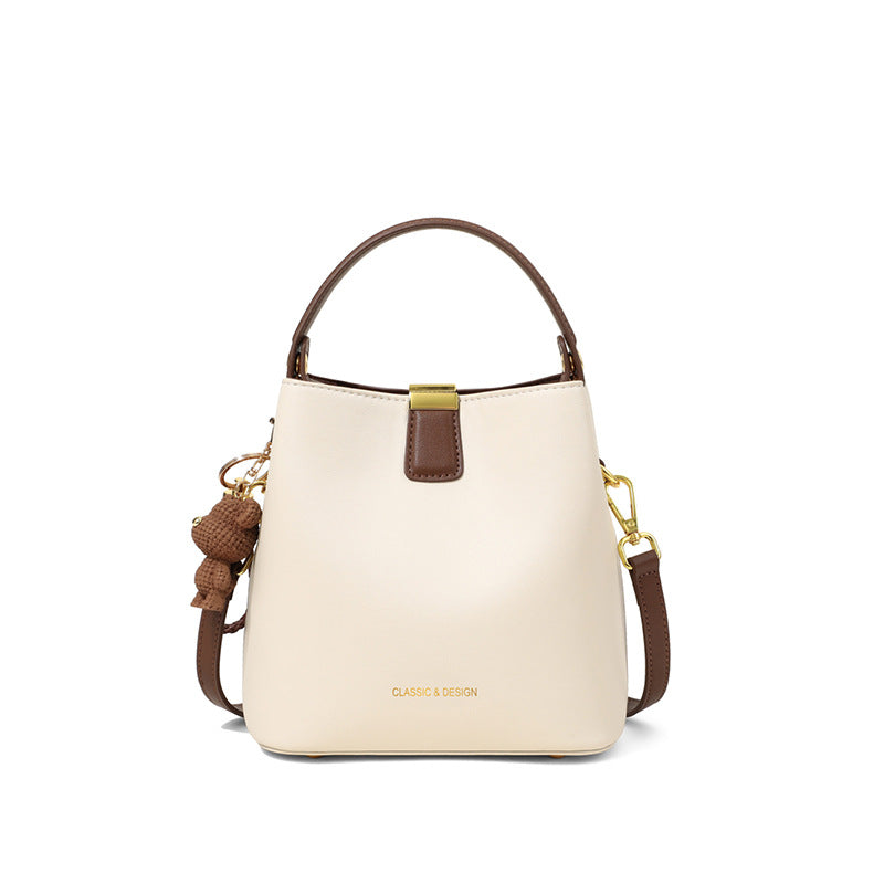 Women's Genuine Leather Crossbody Bucket Bag – Stitched Streetwear Shoulder Bag