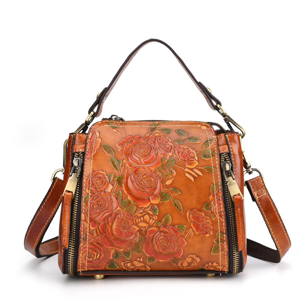 Women's First Layer Cowhide Shoulder Bag – Genuine Leather Contrast Colour Handbag