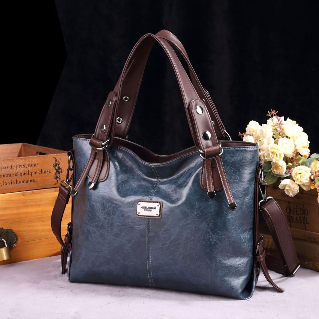 Women's Retro Soft Leather Large Capacity Tote Bag – Casual Shoulder & Crossbody Handbag