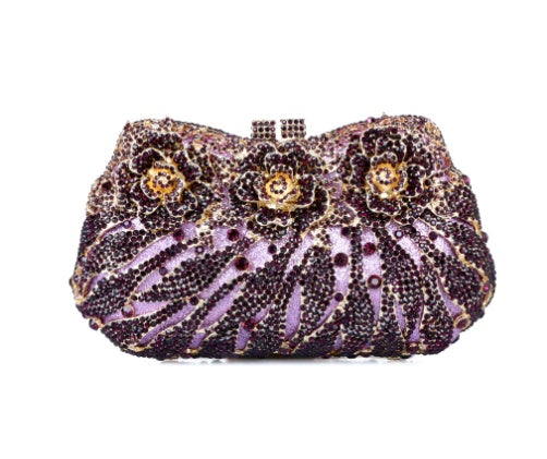 Women's Metal Rose Diamond Crystal Clutch – Hollow Rhinestone Evening Banquet Bag