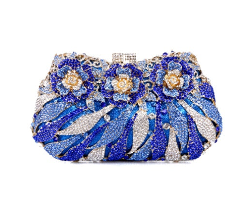 Women's Metal Rose Diamond Crystal Clutch – Hollow Rhinestone Evening Banquet Bag