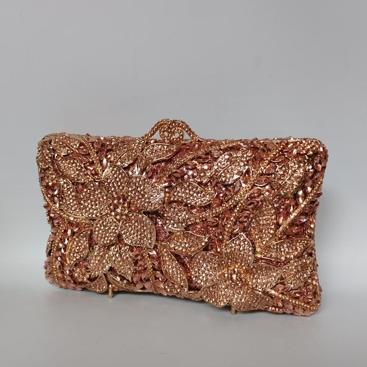 Women's Flower Diamond Rhinestone Bridal Clutch – Metal Wedding Banquet Bag