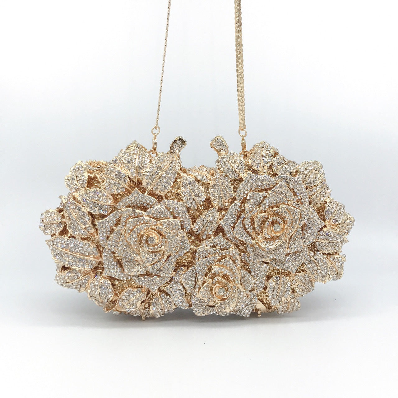 Women's Hollow Rose Diamond Dinner Bag – Crystal Floral Evening Clutch