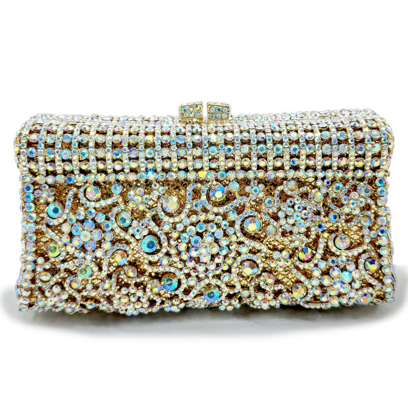Women's Handmade Diamond Dinner Bag – Floral Clutch with Chain Strap