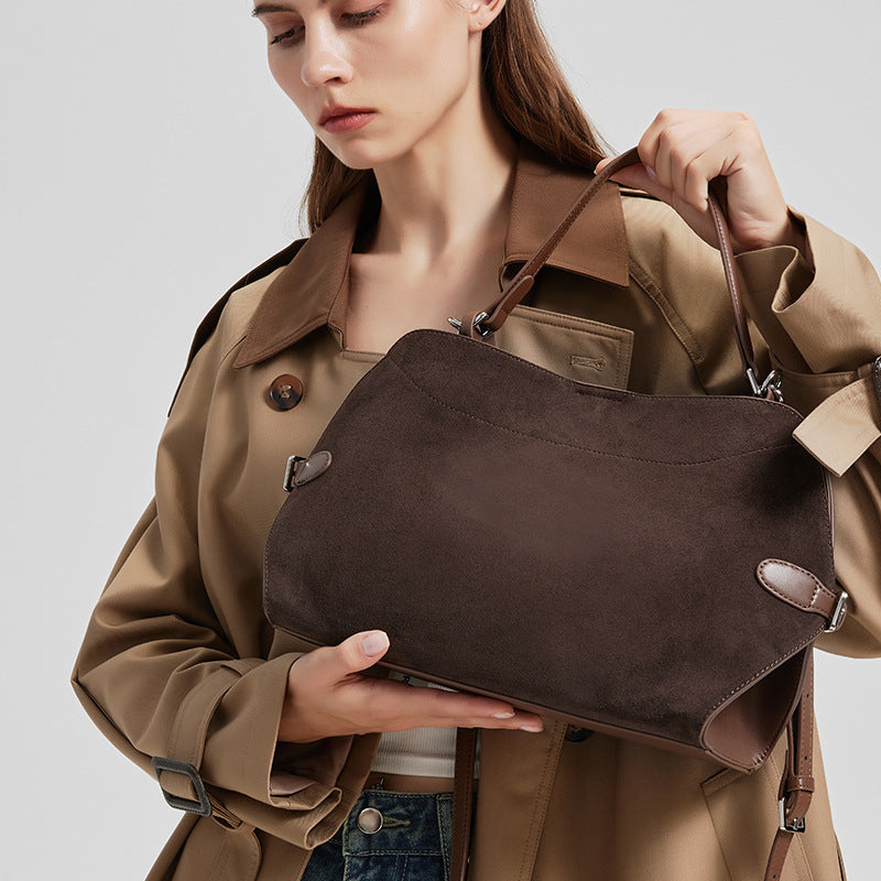 Women's Genuine Deer Suede Crossbody Bag – Brushed Leather Versatile Handbag