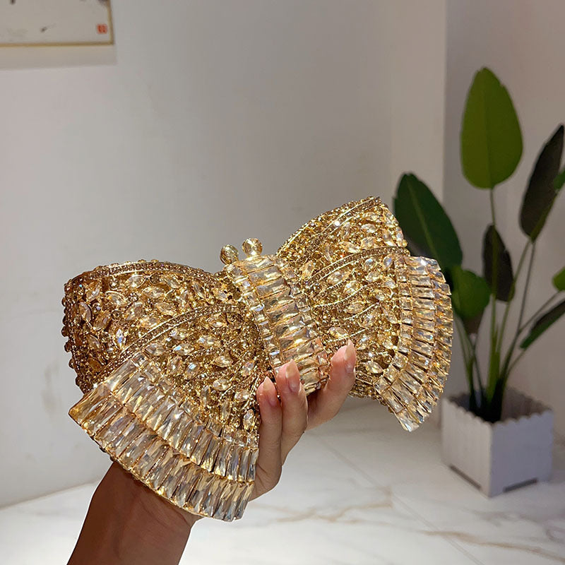Women's Metal Bow Diamond Clutch – Hard PVC Crossbody Evening Bag