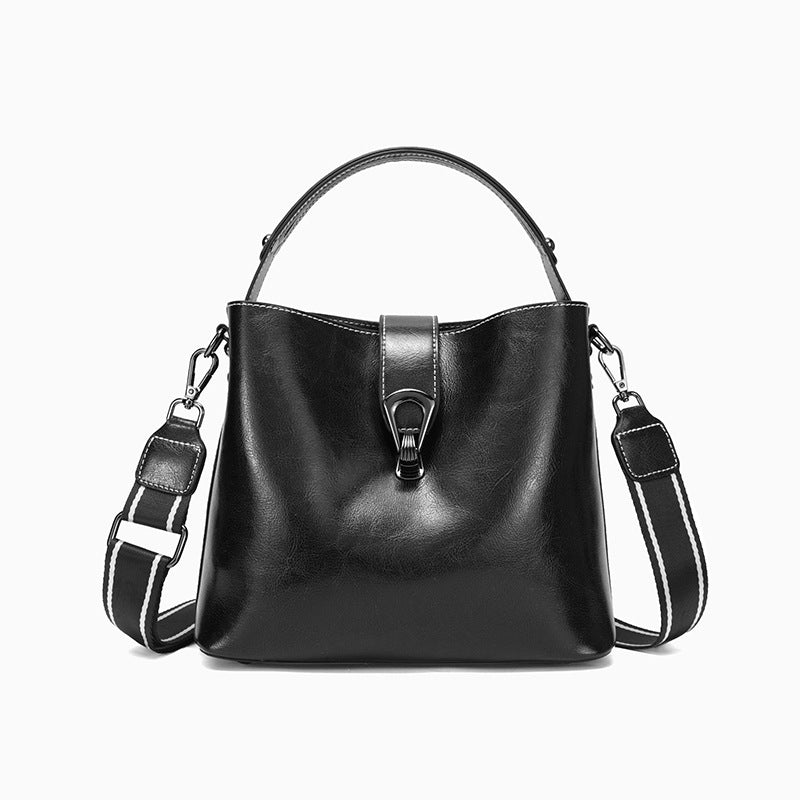 Women's Genuine Leather Bucket Bag – Oil Wax Shoulder & Crossbody Bag