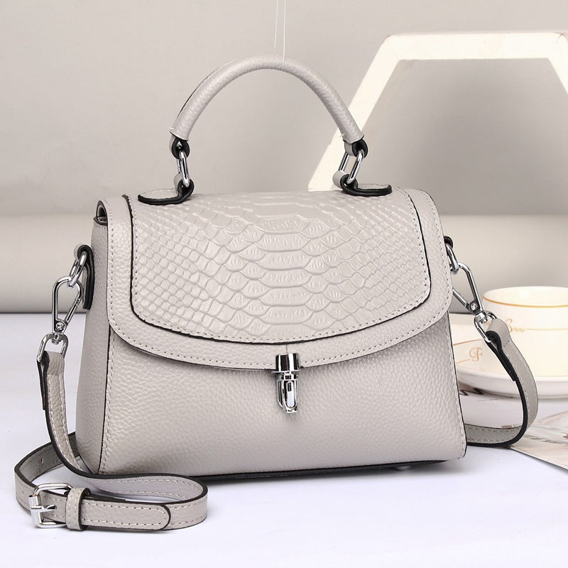 Women's First Layer Cowhide Crocodile Print Small Square Bag – Lock Closure Genuine Leather Crossbody