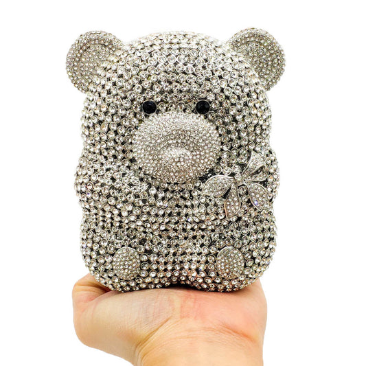 Women's Bear Diamond Rhinestone Clutch – Alloy Evening Party Bag in Gold & Silver